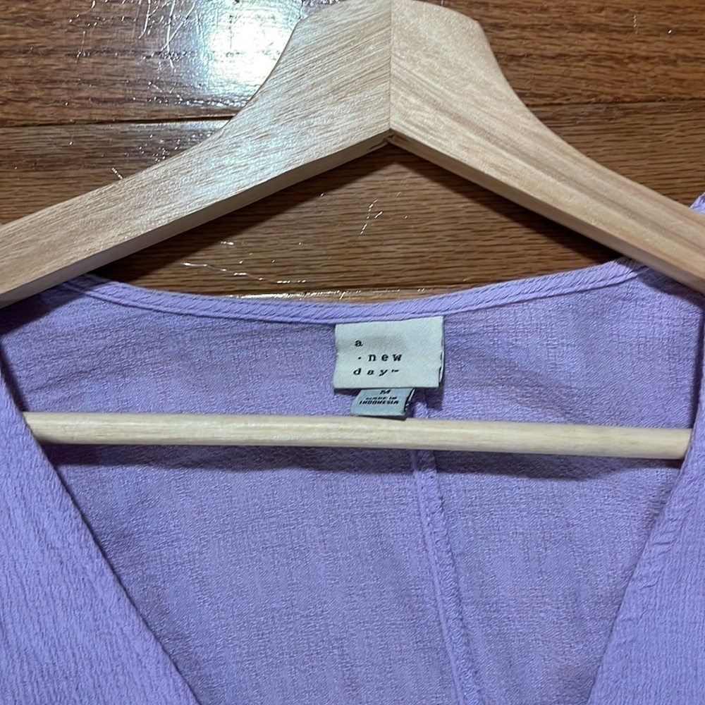 A New Day Women's 3/4 Sleeve Voile V-Neck Top Purple - Picture 4 of 8